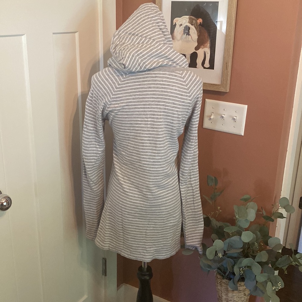James Perse Standard striped gray white raglan sleeve hooded M cotton sweatshirt - Picture 10 of 15